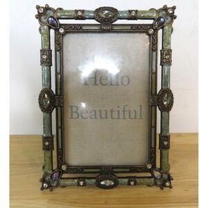 LUXE COLLECTION Enamel & Crystal Ornate Metal 4x6 Picture Photo Frame EUC